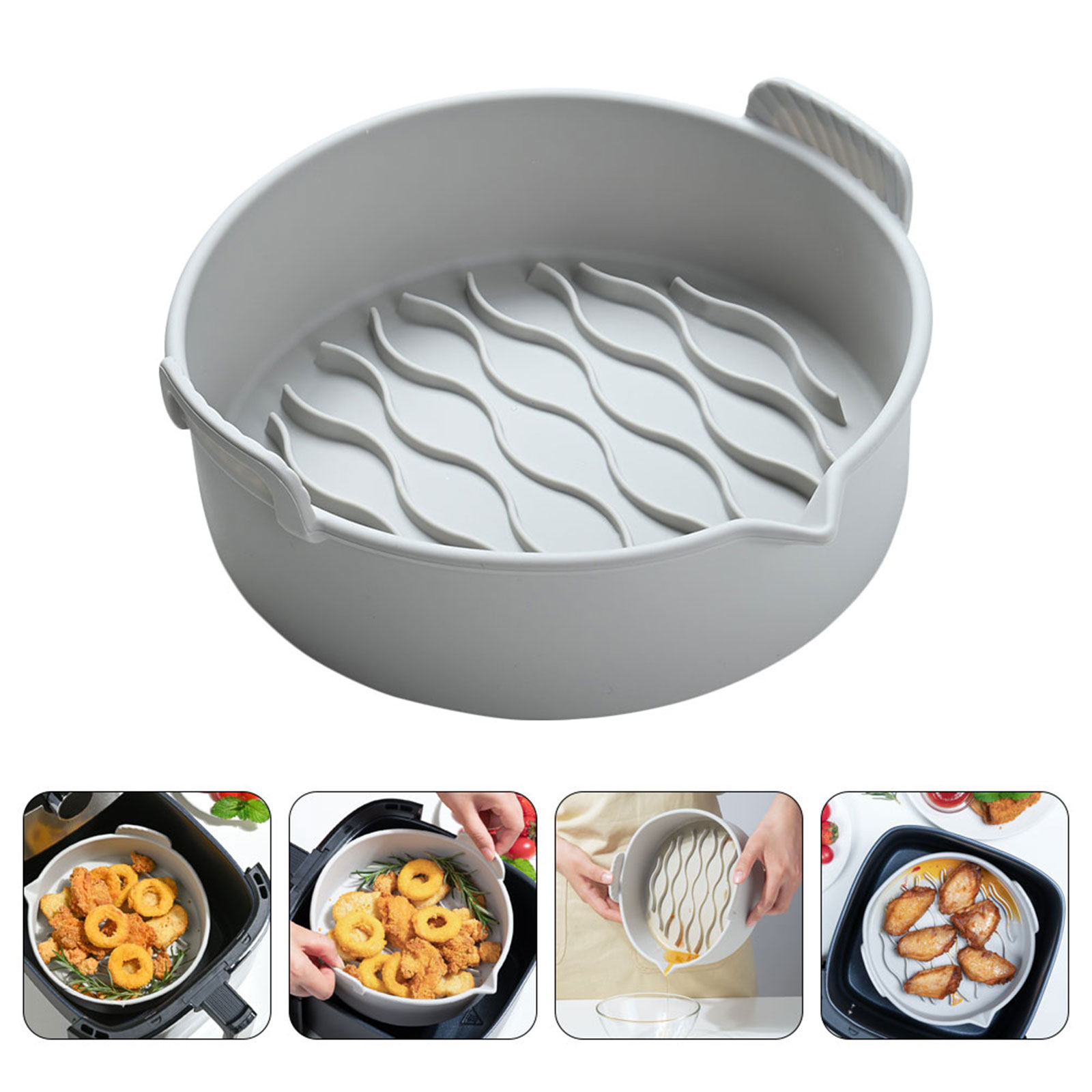 Air Fryer - Haushalts-Heißluftfritteuse Silikon-Einlage Antihaft-Backblech Runde Silikon-Heißluftfritteuse-Zubehör Wiederverwendbare