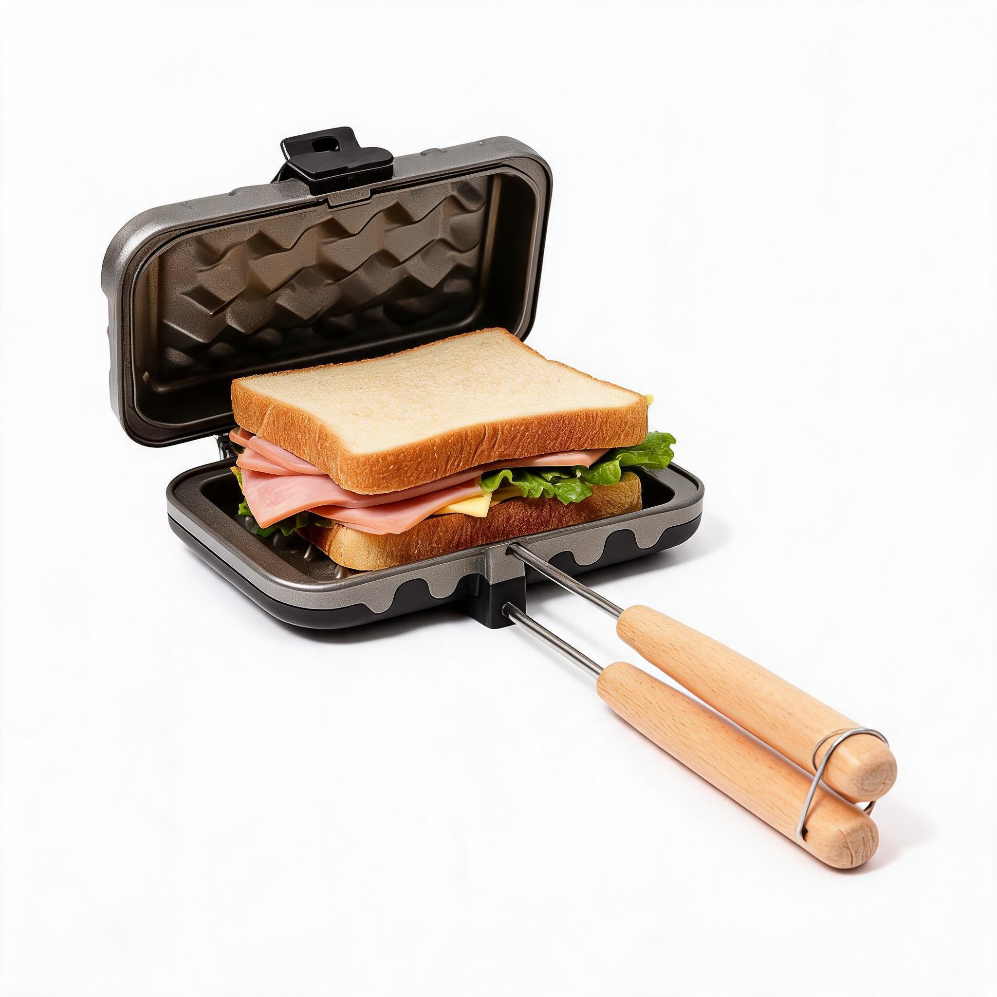 Toaster - Sandwichmaker mit Holzgriff, tragbare antihaftbeschichtete Sandwich-Grillpfanne,