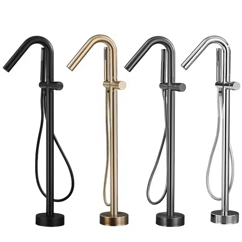 Stand Mixer - Freistehende Kupfer-Badewannenarmatur mit Dusche, Bodenmontierte Wannenfüllarmatur,